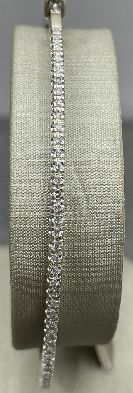 14K White Gold Thin Bangle Style Bracelet W/ Diamonds (24695)